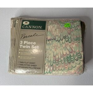 Cannon‎ Percale 3 Piece Twin Sheet Set Trinity Print Pink Green MCM